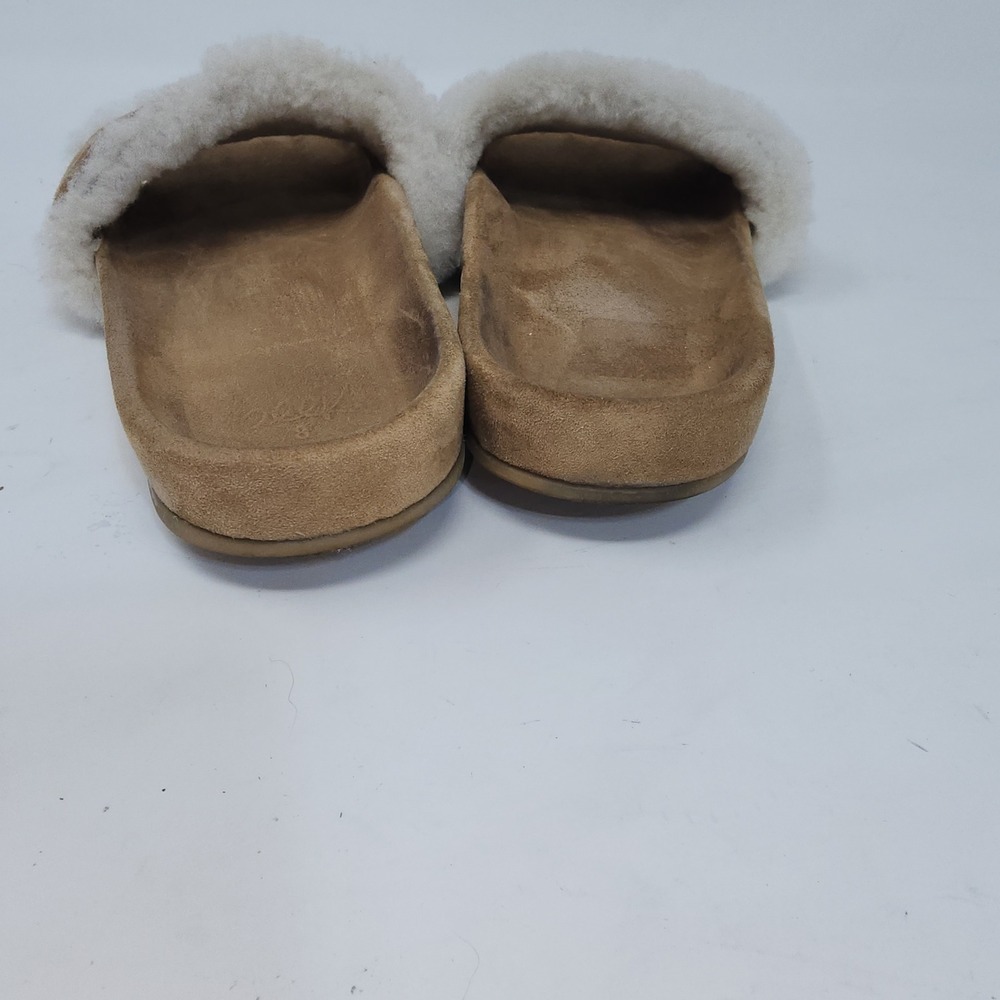 Beek Gallito Shearling Slide Sandals Women Sz 8 Tan Suede Faux Fur Flat Shoes - Picture 4 of 10